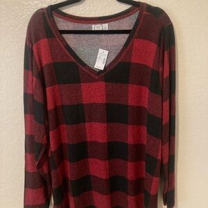 Maurices Red and Black Plaid Long Sleeve Top